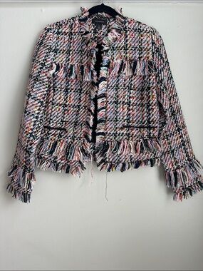 Halogen Multicolor Tweed Fringe Blazer